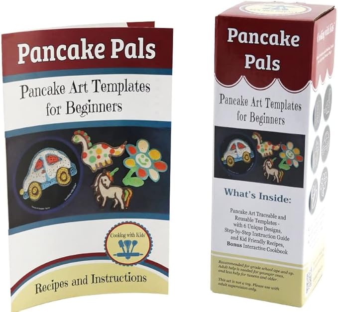 Pancake Pals for Kids - Set of 6 Pancake Art Templates Children + Bonus Interactive Cookbook w/QR Codes to Access Free Virtual Follow-Along Cooking Classes - Boys Girls Teens Tweens, Baking