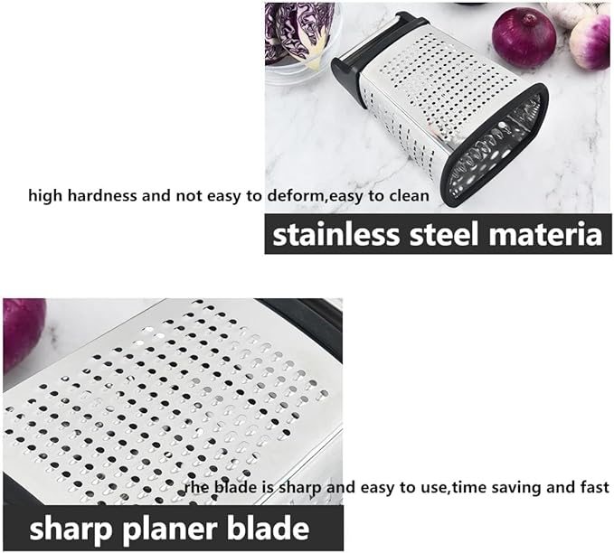 Stainless Steel 4 Sides Grater Slicer with Handle, Multifunctional Cutter Planing for Ginger, Garlic, Cucumbers, Carrots, Cheese, Potato, Ergonomic Design Kitchen Gadgets Accessories（Mint）
