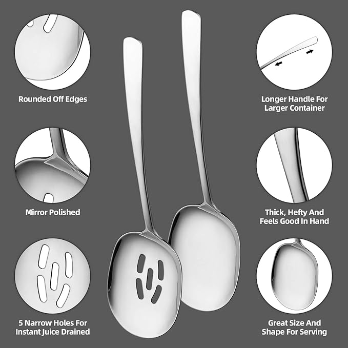 SOLEADER Extra Large Serving Spoons Set of 12,Foodgrade 18/8 12 Inch Stainless Steel Serving Spoon,Buffet Serving Utensils,Spoons Silverware,Cooking Spoon,Pasta Spoon,Mixing Spoon