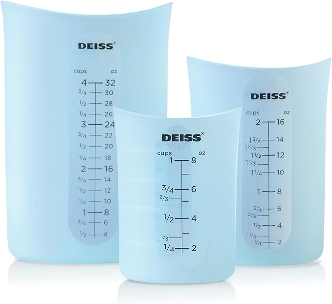 Deiss LUX Stainless Steel Measuring Cups and Spoons Set and Deiss PRO 3 Piece Silicone Measuring Cup Set