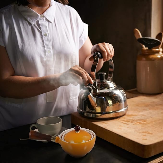 Ceramic teapot,large teapot,1pc Teapot Glass Water Pitcher Chinese Tea Maker Loose Leaf Tea Pot Chinese Household Filter Tea Steel Tea Filter(Yellow)