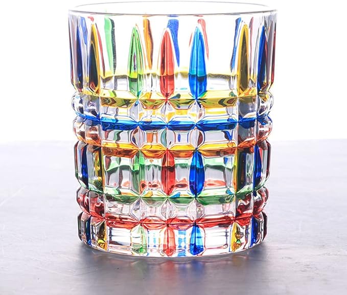Colorful Drinking Glasses, Hand Painted Colored Water Glasses, Multicolor Water Glasse,Whiskey Wineglass Glasses,Tumbler Glasses (Stripes)
