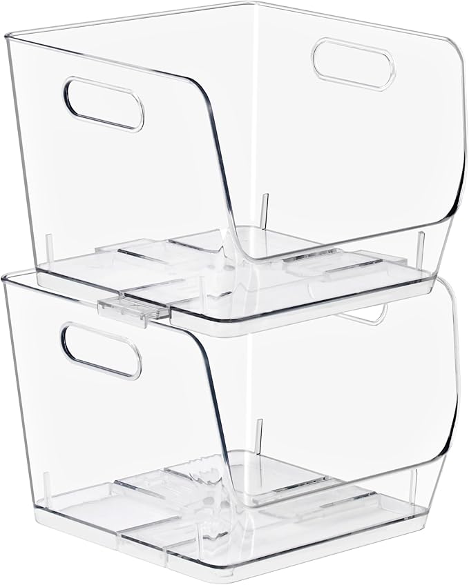 Sorbus Stackable Storage Bins Open Front, Clear Stackable Storage Bins, Pantry Bins for Storage and Organization, Acrylic Stackable Bins for Kitchen, Clear Pantry Organizer Bins (Medium Square 2 Pack)