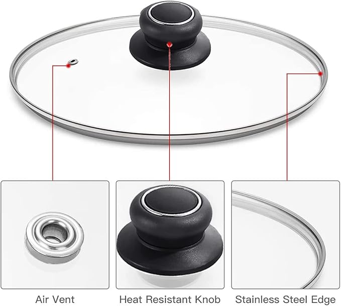 10.5 Inch Glass Lid for Frying Pan, Fry Pan, Skillet, Pan Lid, Fits Pot, Cast Iron Skillets 10.5", Clear