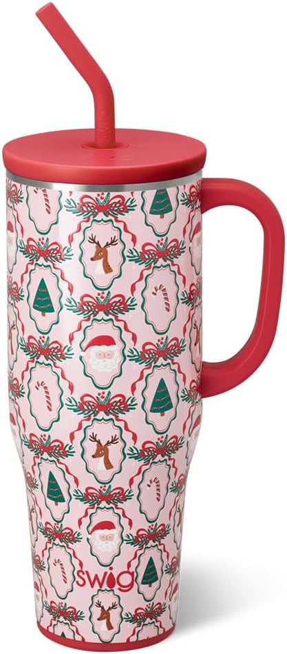 Swig Life 40oz Mega Mug, 40oz Tumbler with Handle and Straw, Extra Large Insulated Tumblers, Cup Holder Friendly Travel Mug (Christmas Cameos)