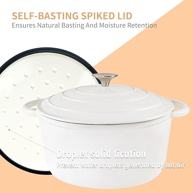 5 Quart Enameled Cast Iron Dutch Oven, Heavy-Duty Round Cookware Pot with Lid and Dual Handles for Sourdough Bread Baking, Braising, Soups and Stews, Used for All Stoves