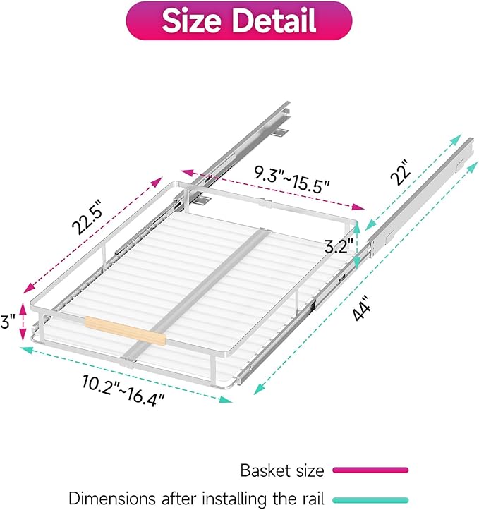 SUZLON Pull Out Cabinet Organizer, Expandable(10.2"~16.4") Cabinet Drawers Slide Out, Adjustable Width Roll 0ut Shelf Cabinet Organizer for Kitchen Base Cabinet Organization (Small, 2Pack)