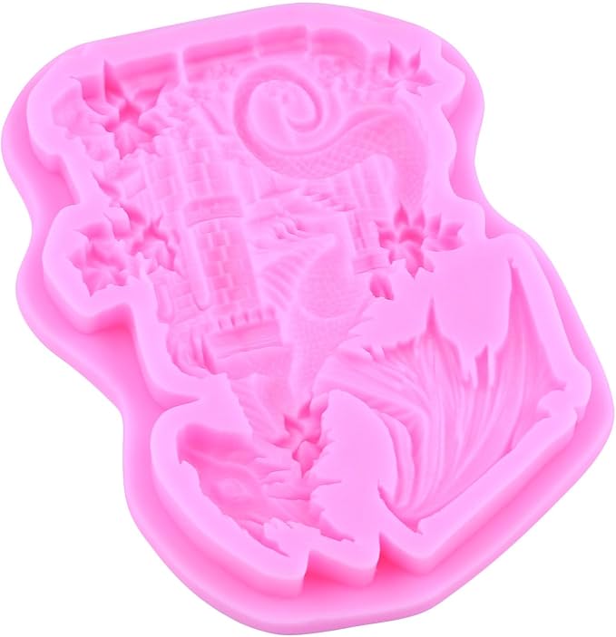 Dragon Silicone Mold Dragon Castle Fondant Molds For Cake Decoration Cupcake Topper Candy Polymer Clay Chocolate Gum Paste Set Of 2