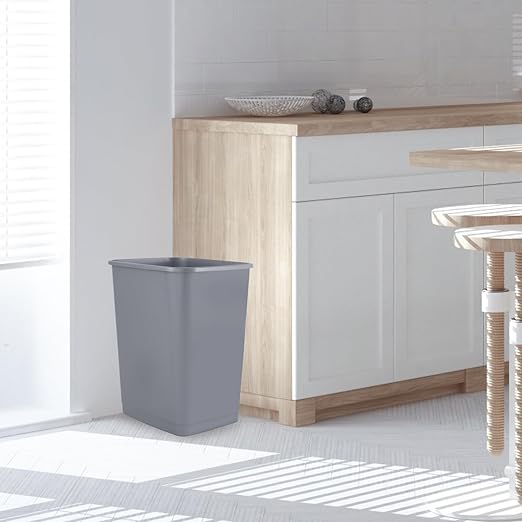 Superio Kitchen Trash Can 9 Gallon Slim Unlidded Waste Bin Only 37 Qt Durable Plastic, Fit Small Spaces, Office, Bathroom, Under Counter (Grey)