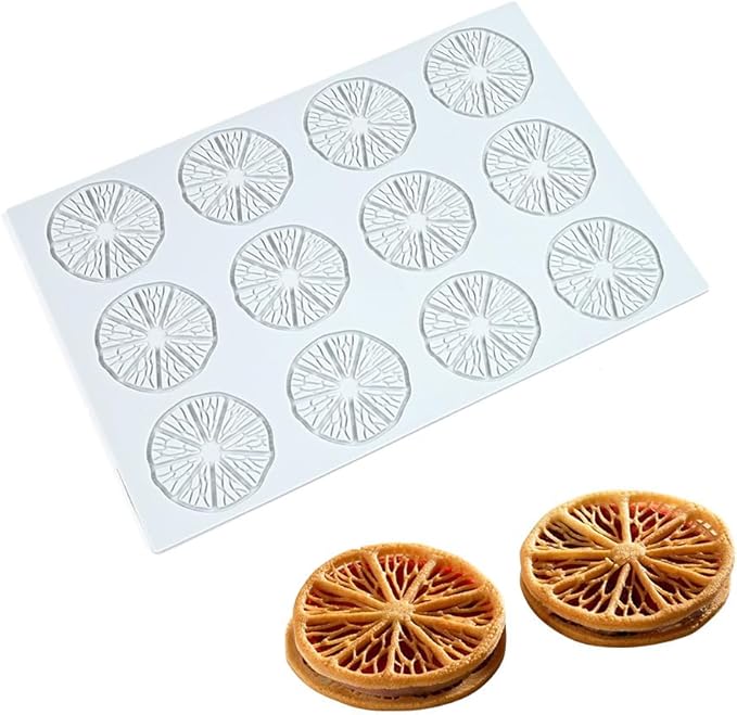 Hollow 3D Leaf Tuille Lace Silicone Cake Moulds, Molds Silicone Baking Fondant Tuile Molds, Polymer Clay Mold for Baking, Clay, Resin, Sugar Craft, Dessert Cake Decoration (1pcs Lemon Slices Mold)