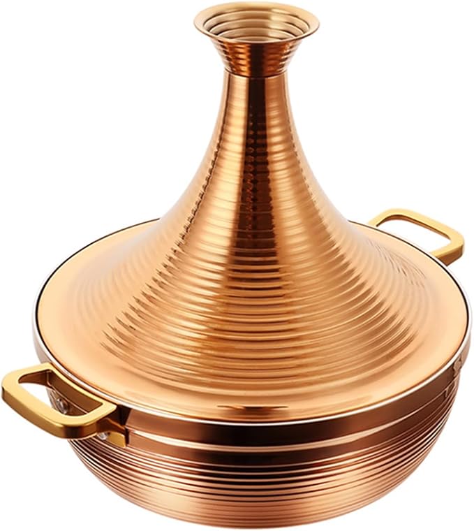 Stainless Steel Moroccan Tagine Pot, Large Moroccan Tajine Casserole with Cone-Shaped Lid, Non Stick Tagine Cooking Pot with 2 Handles(22cm/8.6in, Gold)