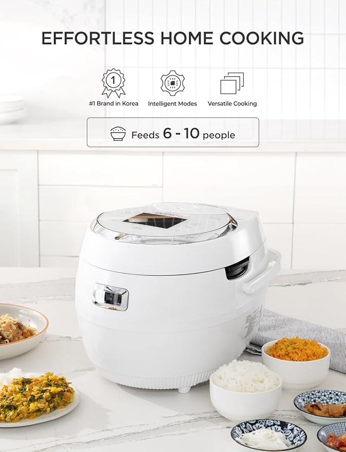 CUCKOO Micom Rice Cooker 10-Cup Uncooked / 20-Cup Cooked with Nonstick Inner Pot, Large Rice Maker with 16 Menu Options, Fuzzy Logic Technology, Auto Clean Mode, LCD Display, White (CR-1020F)