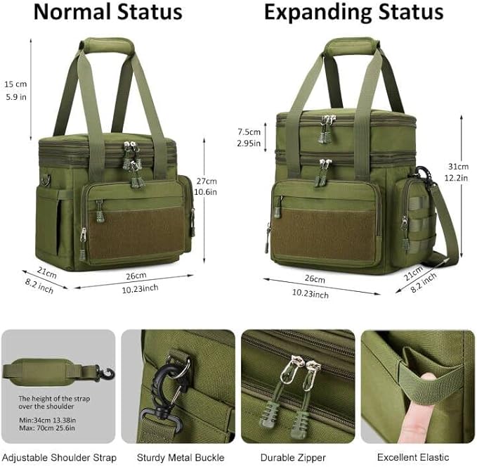 Gafetrey Tactical Lunch Box for Men, Insulated Lunch Bag Adult, Thermal Lunchbox Leakproof Waterproof Cooler Bag, Dual Compartment Lunch tote, Large Lunch Pail for Work Office Travel(Green) 15L