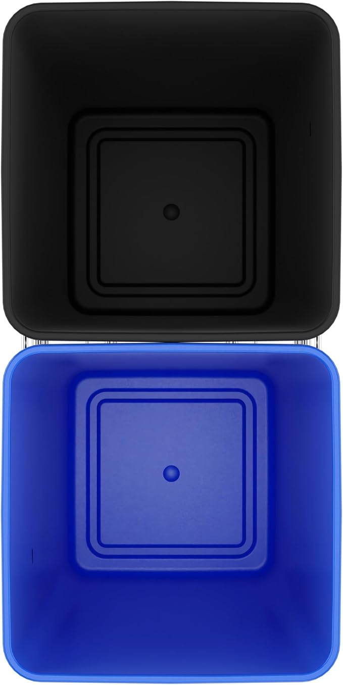 Rev-A-Shelf Pullout Trash Can for Kitchen Cabinets 27 Qt Garbage Recycling Bin with Full Extension Slides, Blue/Black, RV-15KD-2218C-S