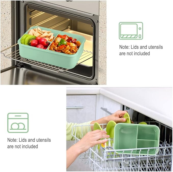 NatraProw Bento Box for Adult, 1200 ML Lunch Containers for Adults, LeakProof Lunch Box with Utensils, BPA Free, 3 Compartment Bento Box Microwave Safe, Green