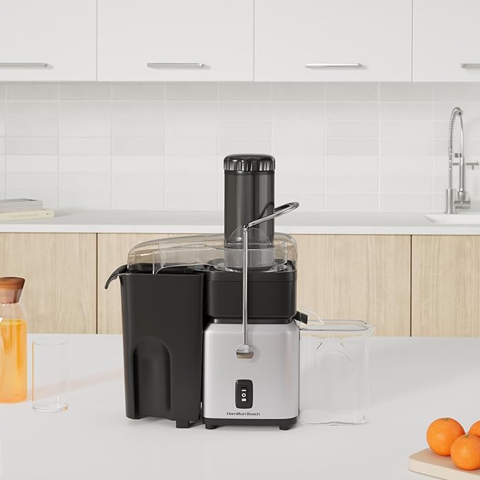 Hamilton Beach Juicer Machine, Centrifugal Extractor, Big Mouth 3" Feed Chute, Easy Clean, 2-Speeds, 30 oz. BPA Free Pitcher, 700 Watt Motor, Cleaning Brush, Black (67840)