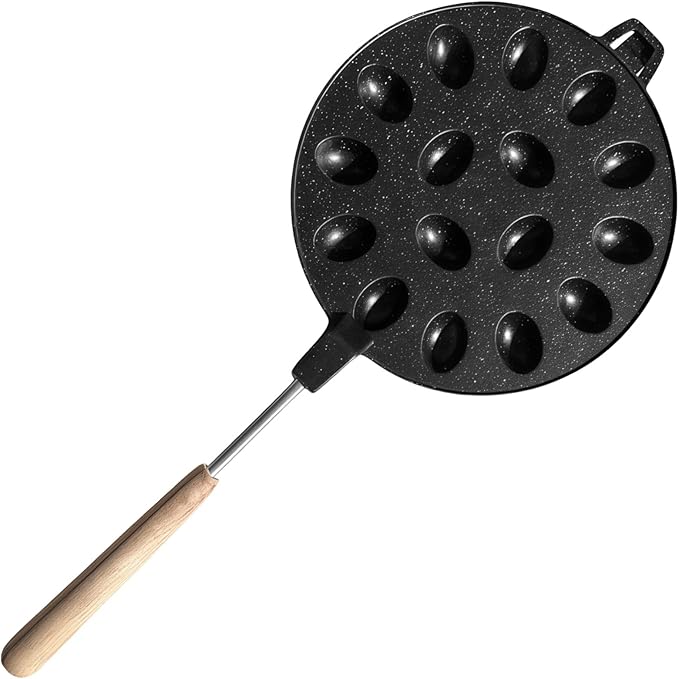 16-Cavity Nonstick Walnut Cookie Maker, Oreshi Mold with Long Wooden Handle, Russian Oreshki Baking Iron, Aluminum Alloy Dessert Pan