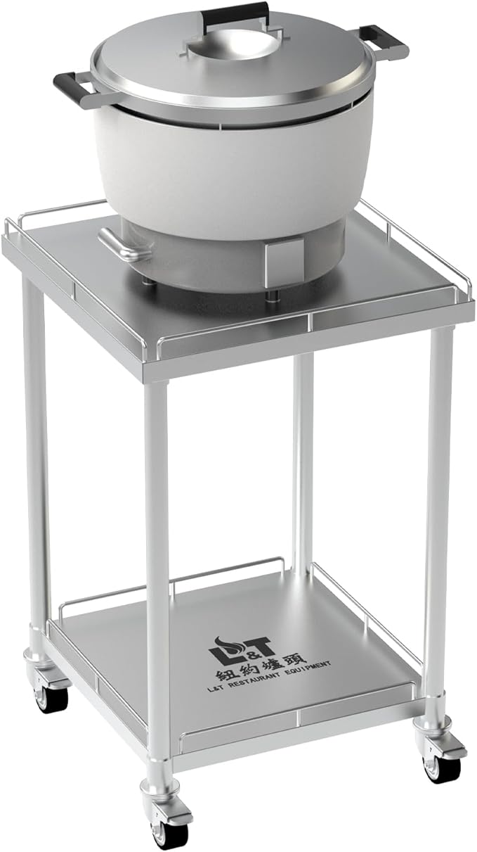 PANTIN® 24" x 24" Stainless Steel Rice Cooker Stand and Cart with Wheels & Brakes, Work Stand & Adjustable Undershelf for Commercial Food Warmer, Large Rice Cookers, PRCWT-2424