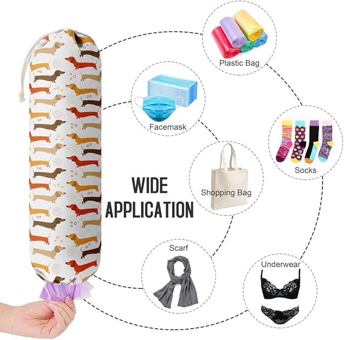 Dog Pattern Grocery Bags Holder Organizer - Wall Mount Plastic Bags Storage Container Dispensers, Perfect Gifts for Dog Lovers