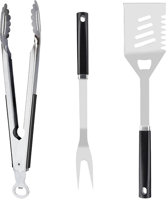 BBQ Grill Tools Set - Premium Stainless Steel Spatula, Tongs & Fork for Outdoor Cooking - Grilling Accessories Kit Gift for Men/Women, Dad, Grilling Lovers