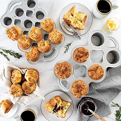 Nordic Ware Cast Aluminum Petite Popover Pan 1/4 Cup Each, 12 Cavity, Silver/Gray