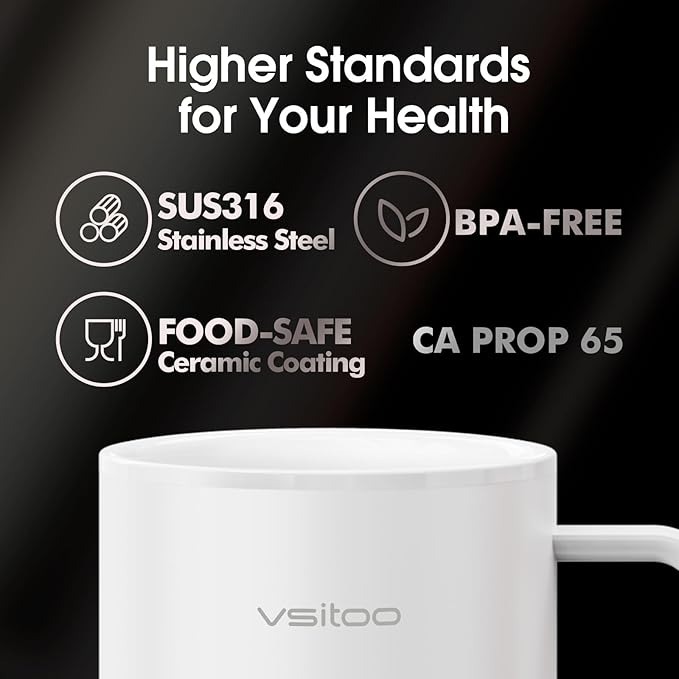Vsitoo S3 Plus 14oz Heated Coffee Mug - Temperature Control Smart Mug with Mug Warmer, Auto-Sensing AI Heats Drinks to 120-150°F Hands-Free.Ideal for Home/Office/Gifts，White