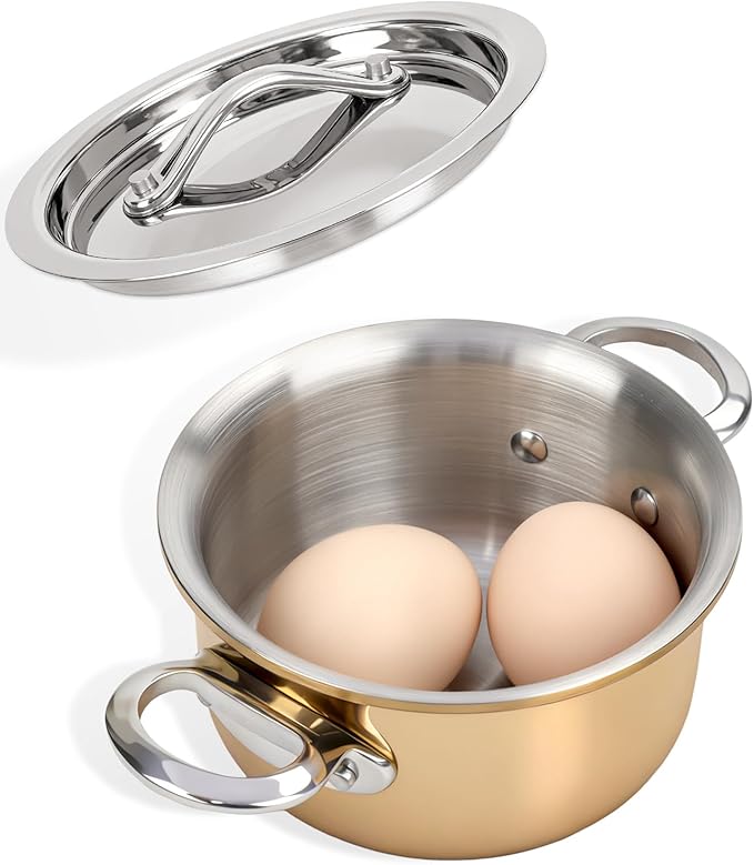 Macevia Mini Sauce Pan with Lid, Stainless Steel Butter Warmer Small Pot, For All Stoves Multipurpose Use for Home Kitchen or Restaurant (13.5oz/400ml) - Rose Gold