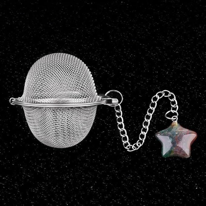 5 Pcs Tea Filter Stainless Steel with Star Crystal Energy Stone Tea Strainers with Fine Mesh Extend Chain Hook Tea Ball Infuser for Loose Tea Leaves Spices Seasonings