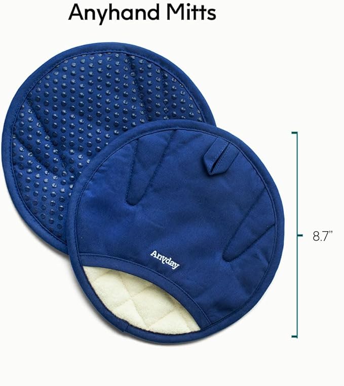 Anyday Oven Mitts with Non-Slip Silicone Grip, Set of 2 | Heat-Resistant Pot Holders with Non-Slip Liner | Universal Fit Circular Quilted and Silicone-Lined Gloves