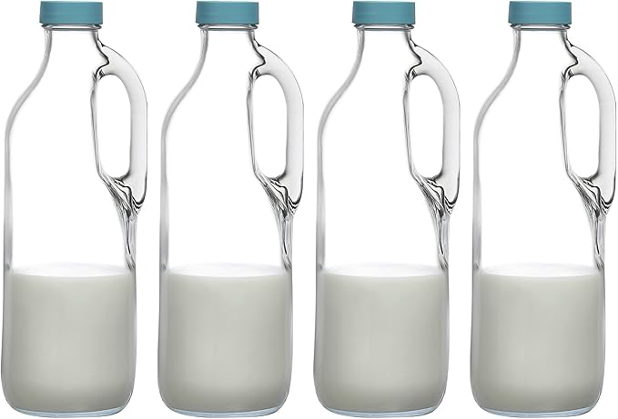 2 Pc 47oz Clear Glass Bottle Set with Handle and Lids - Airtight Food Jug - Glass Kitchen Pitcher (4)