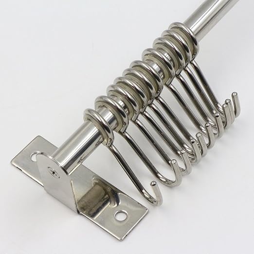 Kitchen Sliding Hooks, Stainless Steel Hanging Rack Rail Organize Kitchen Tools with 10 Utensil Removable S Hooks for Towel, Pot Pan, Spoon, Coats, Bathrobe, BBQ,Wall Mounted Hanger