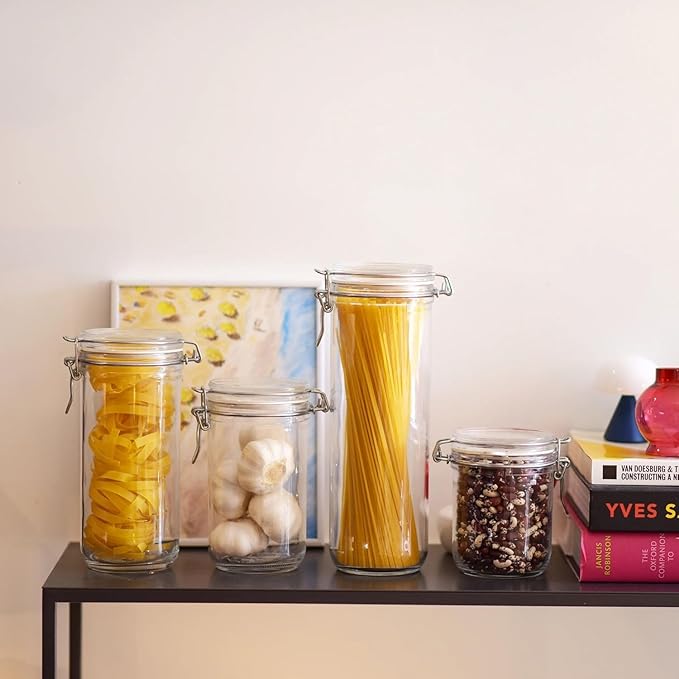 Bormioli Rocco Fido Cylinder 25.25 oz Airtight Glass Jar (Set of 2) - BPA-Free, Dishwasher & Microwave Safe - Clear Canister Ideal for Food Storage, Canning, Fermentation, Home Kitchen Organization