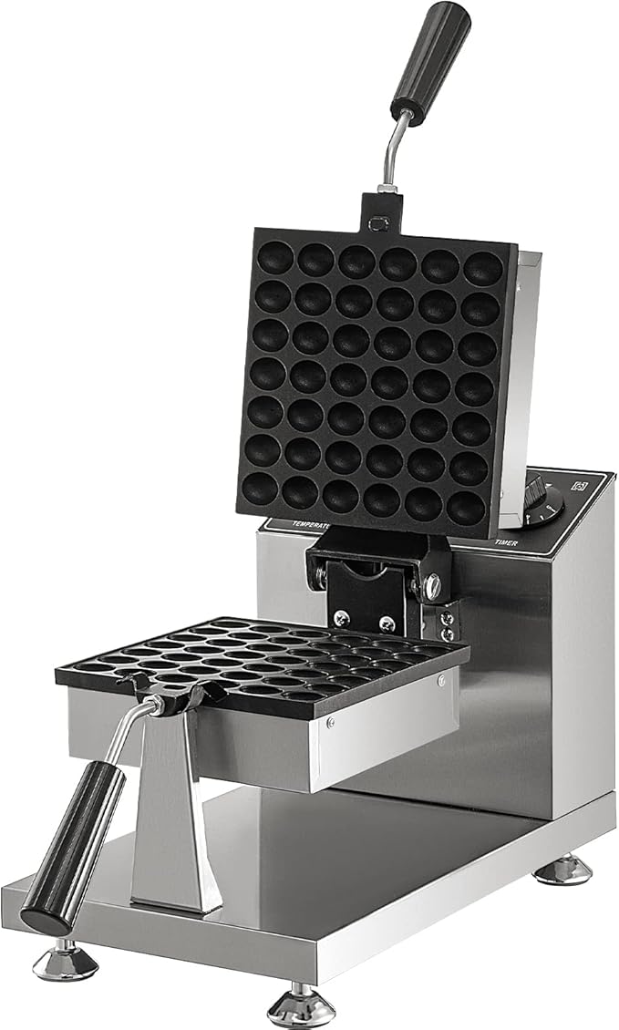 VEVOR Commercial Bubble Waffle Maker, 8" Square Mould, 1200W Egg Bubble Puff Iron w/ 360°Rotatable 2 Pans & Bent Handles, Stainless Steel Baker w/Non-Stick Teflon Coating, 50-300℃/122-572℉ Adjustable