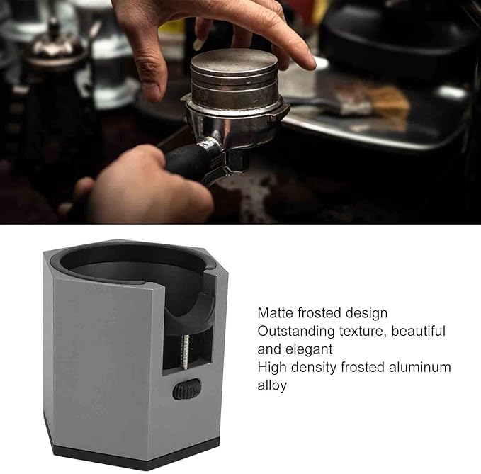 Coffee Portafilter Holder Stand with Adjustable Height Knob and Removable Bracket Cover, Aluminum Alloy Non Slip Base for Restaurants Homes Cafes (Black)