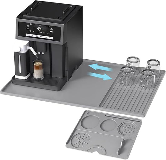 3-Pack Silicone Coffee Mat Set, 24" x 16" Coffee Bar Mat for Countertop with Separable Small Drying Mat and Espresso Tamping Mat, Fit Under Coffee Maker Espresso Machine, Gray