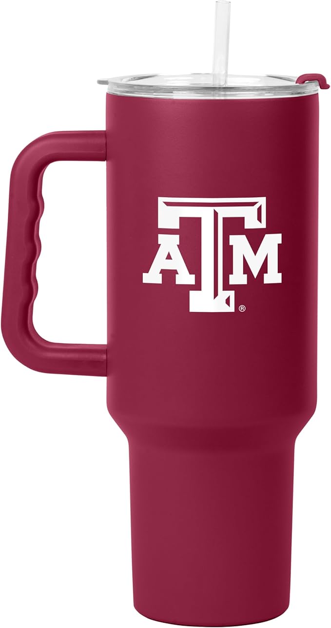 Logo Brands NCAA 40 oz Tumbler with Handle -Stainless Steel Insulated Travel Tumbler with Straw Lid – Powder Coated, Leak-Resistant, Keeps Drinks Hot/Cold – Great for Tailgating, or Everyday Use