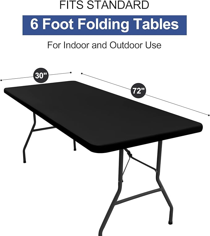 homing Rectangle Table Cloth Cover, Waterproof Polyester Elastic Fitted Tablecloth, Fits for 6 Foot Folding Tables, Washable Table Protector for Picnic, Camping, Outdoor (Black, 30" x 72")