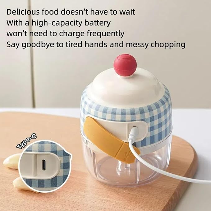 Velytycheon150ML Electric Garlic Chopper, Cordless Mini Chopper for Garlic Onion Ginger, USB Rechargeable Portable Vegetable Blender for Kitchen Cooking, Baby Food, Meat, Chili, Fruit (Blue)