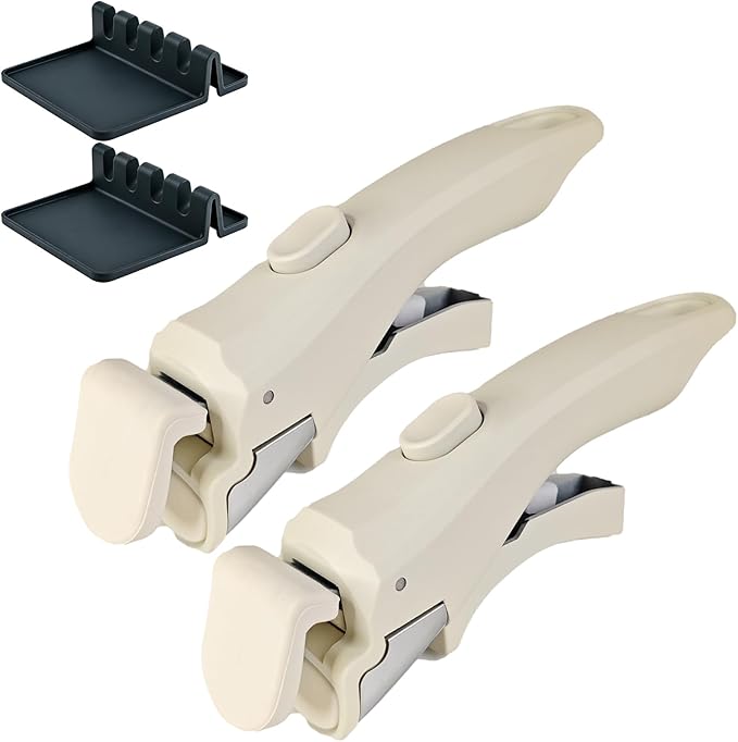 Removable Pot Handle, 2Pcs Universal Pan Handle, Replacement Handle for Pots and Pans, Fits All Cookware, Includes 2Pcs Spoon Rest, Durable & Heat-Resistant, Cream White