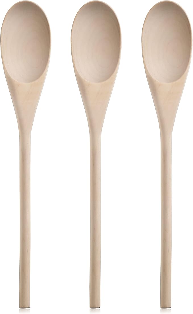 New Star Foodservice 42603 Classic Wood Kitchen Spoons Mixing Spoons, Light Yellow, Set of 3