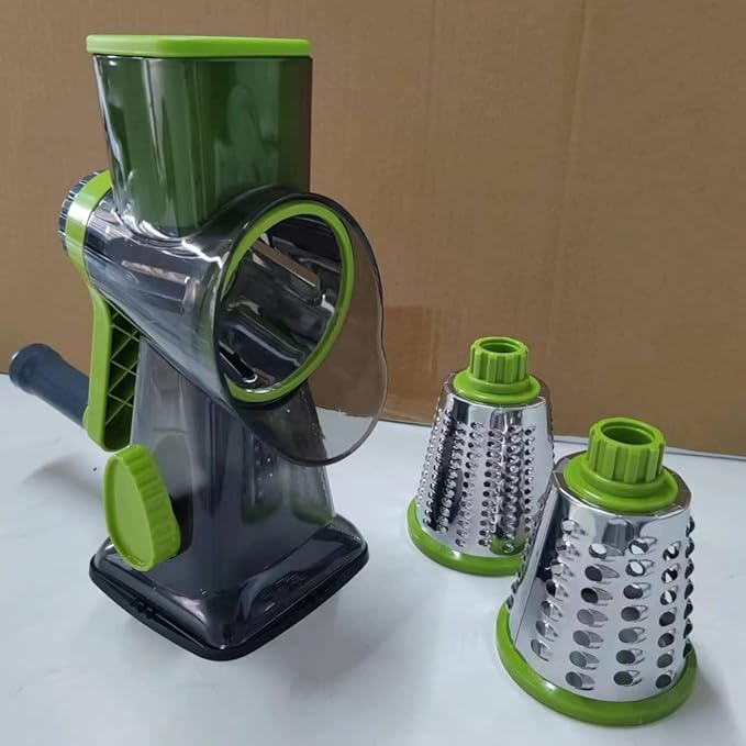 Multi-functional hand-cranked vegetable slicer, drum slicing and shredding vegetable slicer, cheese slicing and shredding kitchen small tools, 3 replaceable blades