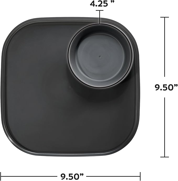 madesmart Dipware Reusable Dining Plate/Serving Tray for Appetizers and Snacks, Food-Safe Appetizer Serving Platter with Removable Dip Bowl, Carbon