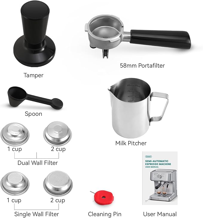 Gevi EzBru 1000 58mm Commercial Espresso Machine | PID & NTC Temp Control, 4 Adjustable Shot/Temp, Powerful Steam Wand & Barista Kit for Home & Café