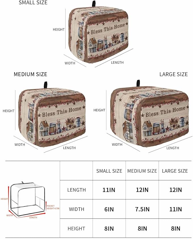 Country Star Toaster Cover 2 Slice, Small Kitchen Appliance Cover, Farmhouse Beige Brown Wood Rustic Barn Toaster Oven With Loop, Bread Machine Polyester Dust Protection