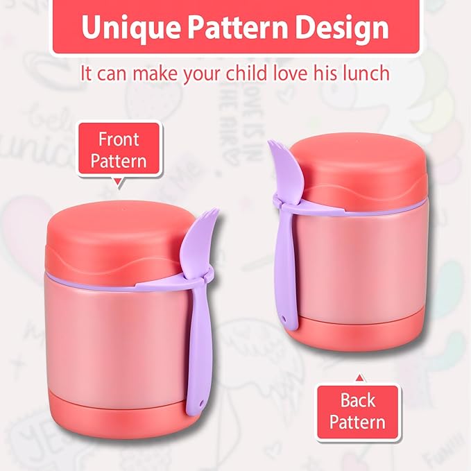 10oz Soup Thermo for Hot Food Kids,Lunch Thermo Kids Food Jar with Spoon Hot Insulated Food Containers,Leak Proof Stainless Steel Wide Mouth Lunch Thermo Jar for School(Pink)
