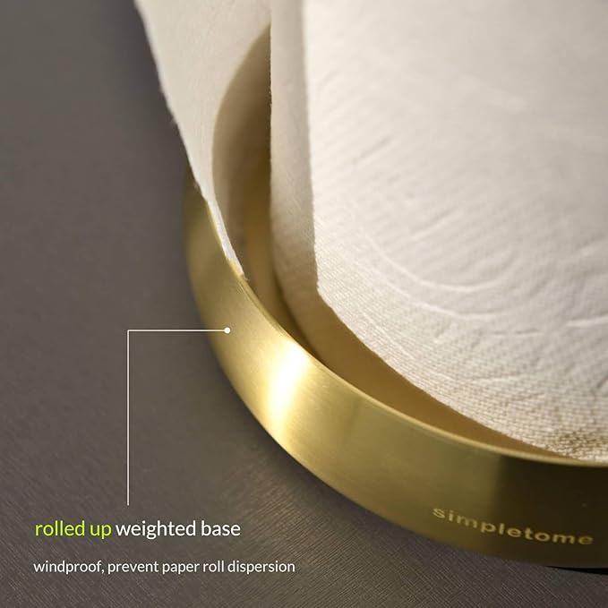 simpletome Paper Towel Holder Countertop Keep It Rolled Up Weighted Base (Light Gold)