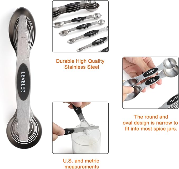 Measuring Cups and Spoons Set Stainless Steel Measuring Cups Double Sided Stackable Magnetic Measuring (Black)