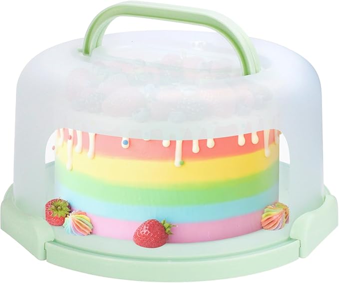 Cake Carrier with Lid and Handle, Fit 10’’ Cake Stand with Lid, Cake Transport Storage Container, Cake Containers Cover Stand with Lids, 3 Secure Side Closures (Green)