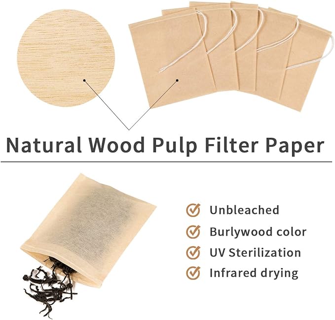 400 Pack Disposable Drawstring Tea Filter Bags Safe & Natural Unbleached Paper Tea Infuser Drawstring Empty Bag for Loose Leaf Tea (8 x 10cm, Natual Color)