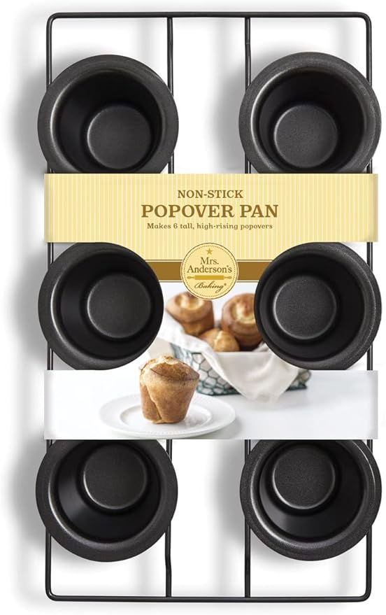 Mrs. Anderson's Baking 6-Cup Popover Pan, Carbon Steel with Non-Stick Coating, PFOA Free, 15.75 x 9 x 2.25-Inches